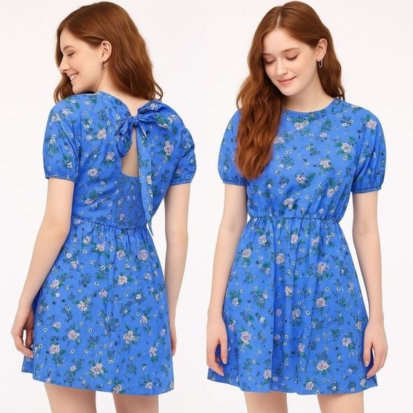 J. CREW Floral Puff Sleeve Mini Dress Cottagecore - Picture 1 of 10